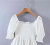 Moda Sweet Chic Francuski Romantyczny Biały Bawełna Mini Sukienka Kobiety Summer Casual Styl Elastyczne Biust Suknie Kobiet 210508