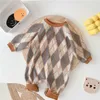 Korean style autumn baby sweater jumpsuit diamond cotton long sleeve knit jumpsuits for toddler kids soft comfortable overalls 211011