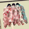 Chinês Cheongsam Design Shirts Outono Moda Mulheres Ruffles Long Sleevese Camisa Floral Tops Blusas Senhoras A3812 210428