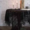 Gothic Schwarze Spitze Tischdecke Runde Abdeckung Häkeln Stricken Klavier Handtuch Dekor für Esszimmer Hintergrund Tuch 210626