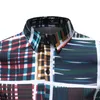 Kolorowe paski kratki koszulki dla mężczyzn dorywczo slim fit męskie shirt button social streetwear mężczyźni koszulka z długim rękawem koszulka homme 210524