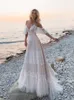 Boho Summer A Line Wedding Suknia 2022 Koronki z dekoltem w V-Neck z ramion bez pleców ślubnych sukien ślubnych szat Mariage vestidos de noiva