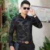 Lace Flower See Through Shirt Men Casual Slim Fit Long Sleeve Summer Sexy Night Club Prom Transparent Shirt Camisa Masculina 210527