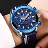 Fashion Blue Men Watch LIGE Top Luxury Brand Chronograph Casual Leather Waterproof Sport Quartz+Clock Relogio Masculino 210527