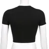 Drukowane łatane fałszywe 2 sztuka Kawaii Y2K T-shirt z krótkim rękawem Kobiet Letni Stretch Crop Top Black Koszula Tee Streetwear 210415