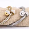 Ajustável Duas Cores Moda Mulheres Pulseira Moda de Aço Inoxidável Jóias Elásticas Fios Charm Clasp Braceletes Pulseiras