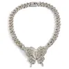 Frauen Schmetterling Halsketten Bling Iced Out Cuban Link Ketten Luxus Gold Silber Kristall Strass Anime Tier Anhänger Hip Hop Neck313w
