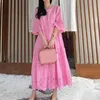 Mode Designer Summer Party Dress Kvinnor O-Neck Kortärmad Elegant Lace Hollow Out Loose Long Es Vestidos 210520
