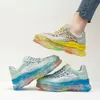 2021 Andningsbara Mesh Women's Shoe Candy Färg Höjd Plattform Sneaker Diamond Disc Inlagda Kvinnors Casual Sneakers Lace-Up