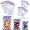 100pcs lot Resealable Plastic Retail Packaging Bags Holographic Aluminum Foil Pouch Smell Proof Bag for Food Storage