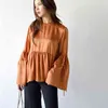 Elegant Side Side Flare Femmes Femmes Blouses Spring O-Cou Couleur Lâche Femmes Tops Sweet Casual Japonais Blusa Mujer 210514