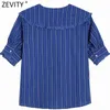 Kvinnor Vintage Striped Print Bluse Shirts Peter Pan Collar Lace Decoration Chic Office Femininas Blusas Tops LS9302 210420