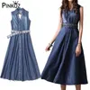 elegante abito monopetto in denim con scollo a V femmal casual maxi abiti quotidiani con cintura summervestidos chic plus size 2XL 210421