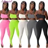 Fitness verano Activewear conjunto de dos piezas mujeres sólido un hombro sin mangas camisetas sin mangas Legging pantalones de chándal traje Jogger chándal