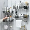 Wall-Mounted Triangle Storage Rack Bathroom Shelf With Towel Bar Hooks Organizer For Bath Household Items Accessories 211112