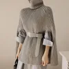 Autumn Winter Sweater Women Knitted Pullover Turtleneck Cloak Jacket Batwing Sleeve Loose Solid Outerwear Women's Sweaters