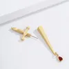 Hoop & Huggie 2021 Trendy Long Sword Handle Earrings Small Design Fashionable Cool Hip-hop Red Water Drop Dagger Shape Cross Dangle