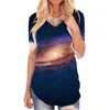 Женская футболка giyu бренд красочная футболка Женская галактика V-образное футболка Tebul