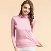 SuyAdream Kobiety jedwabne koszule Turtleneck Długie Rękaw Solid Swetry Slim Fit Downing Koszula Wiosna Jesień Top XXXL 210720