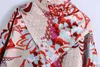 Lapel Drukowane etniczne styl z długim rękawem jednobiegły elegancki żeński koszula Harajuku Sweet Draping Damskie Topy 210507