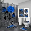 3D Rose Impressão impermeável para casa decoração banheiro cortina de chuveiro conjunto tapetes de banho tapetes anti-derrapante