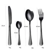 Tablewellware Tableware Black Cutlery Set 24 Pcs Stainless Steel Box Forks Knives Spoons Dinner Kitchen Spoon 211228