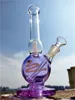 Фиолетовый бонг Dab Rig Стеклянный бонг Рассеянный нижний стебель Белый перк 14 мм Женская шарнирная чаша со стеклянными бонгами Downster
