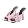 2021 Women Ladies Genuine Real Leather High Heels Sandals Peep Toe Summer Casual Flip-flops Fold Wedding Dress Gladiator Sexy Shoes Pink Big Size 34-44