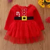 2021 Weihnachten Baby Mädchen Kleid Spitze Langarm Herbst Winter Neugeborene Kinder Kleider Mode Rot Casual Rundhals Kleidung Geschenke G111W7AC