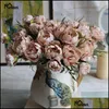 Couronnes de fleurs décoratives Fête fête de fête Accueil Jardin Meldel Big Silk Fleur artificielle Peonies Bouquet 5 Têtes Faux pour le mariage D
