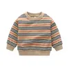 Neue Kinder Jungen Designer Strickjacke Frühling Herbst Baby Kleinkind Kinder stricken Langarm Pullover Flut Streifen runder Kragen lässige Oberbekleidung Tops