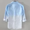 Camicia di lino da uomo nuova estate 2022 Camicia a maniche a tre quarti da uomo di marca Camicia blu sfumata da uomo Camisa casual da uomo