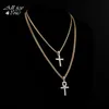 Pendant Necklaces ALLICEONYOU Iced Out Ankh Hip Hop Cross Necklace Jewery Set Cuban Chain Women Gift Link Female Shiny
