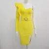Elegant Women Dress Bandage Bodycon Arrival Party Club Celebrity Yellow Sexy Autumn Winter Clothes 210515