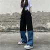 Jeans pour femmes Y2K Streetwear Vintage élastique taille haute jambe large pantalon Harajuku épissage droit Baggy Denim pantalon 210809