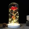 LED Gold Rose In Flask Glass Dome Beauty And The Red Flowers Wreaths For Valentine Mother Day