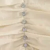 Chu Sau Schönheit Sommer Frauen Diamant Knopf Dekoration Falten Slim Rock Damen Zurück Reißverschluss Vestido Chic Saum Rüschen Röcke 210508