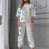 Mode sommar tryckta casual bekväma hembyxor svett kostym o-hals print två styck set kvinnor sätter kvinnans outfit 210508