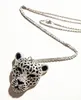 Modeschmuck Halskette mit Leopardenkopf-Anhänger, Strass-Leoparden-Pullover-Halsketten