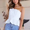 Kadın Yaz Seksi Pileli Slash Boyun Ruffles Tüp Yelek T-shirt Zarif Backless Sıska Parti Kulübü Katı Top 210428