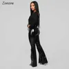 Hohe Taille PU-Patentleder-Flare-Hosen Frauen Skinny Black Sexy Slim Latex-Hosen Lässige Faux Wide Leg Custom 210915