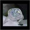 Solitaire Luxury Womens Wedding Ring Moda Sier Gemstone simulou anéis de noivado de diamante para mulheres jóias 1nxv0