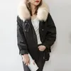 高品質ショートフード付きダウンジャケット女性冬の厚い暖かいライナーの取り外し可能な毛皮の襟パーカーパーカーコート210520
