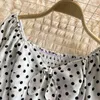 Korobov Nowy Lato Słodkie Chic Kobiety Bluzki Koreański Kołnierz Collar Rękaw Puflowy Koszule Koszulki Polka Dot Szyfon Blusas Mujer 210430