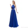 Halter Sexig Svart En Linje Aftonklänning Beading Golvlängd Satin Lace-Up Prom Gowns Party Dresses med Beaded Sash.