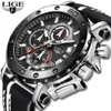 LIGE Fashion Mens Watches Top Brand Luxury Big Dial Military Quartz Watch Men Leather Waterproof Sport Chronograph+Box 210527