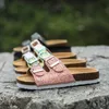 Summer Beach Skor Kids Tofflor för tjejer Kork Sandaler Bling Sequins Parent-Child Leopard Barefoot Hög kvalitet 210712