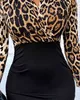New Year Women Leopard Printed Mini Dress Patchwork Cheetah Print V-Neck Long Sleeve Dress V-Neck Party Femme Dress 210415