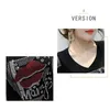 Estate vestiti coreani T-shirt Fashion Diamonds Lip Donna Top Ropa Mujer Cotone manica corta in pizzo Sexy Back Shirt Tee T03804 210623