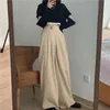 Women's Early Autumn Tops Korean Sling Open Long Sleeve Two-piece High Waist Wide Legs Casual Mopping Pants Set GX269 210507